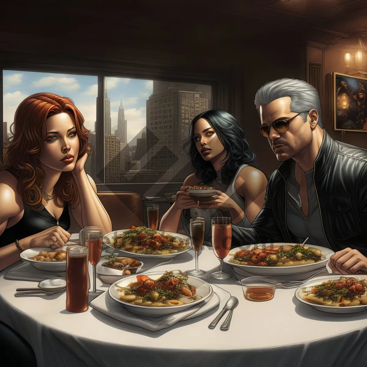 Picture of Happy Couple Enjoying a Meal Together at Restaurant
