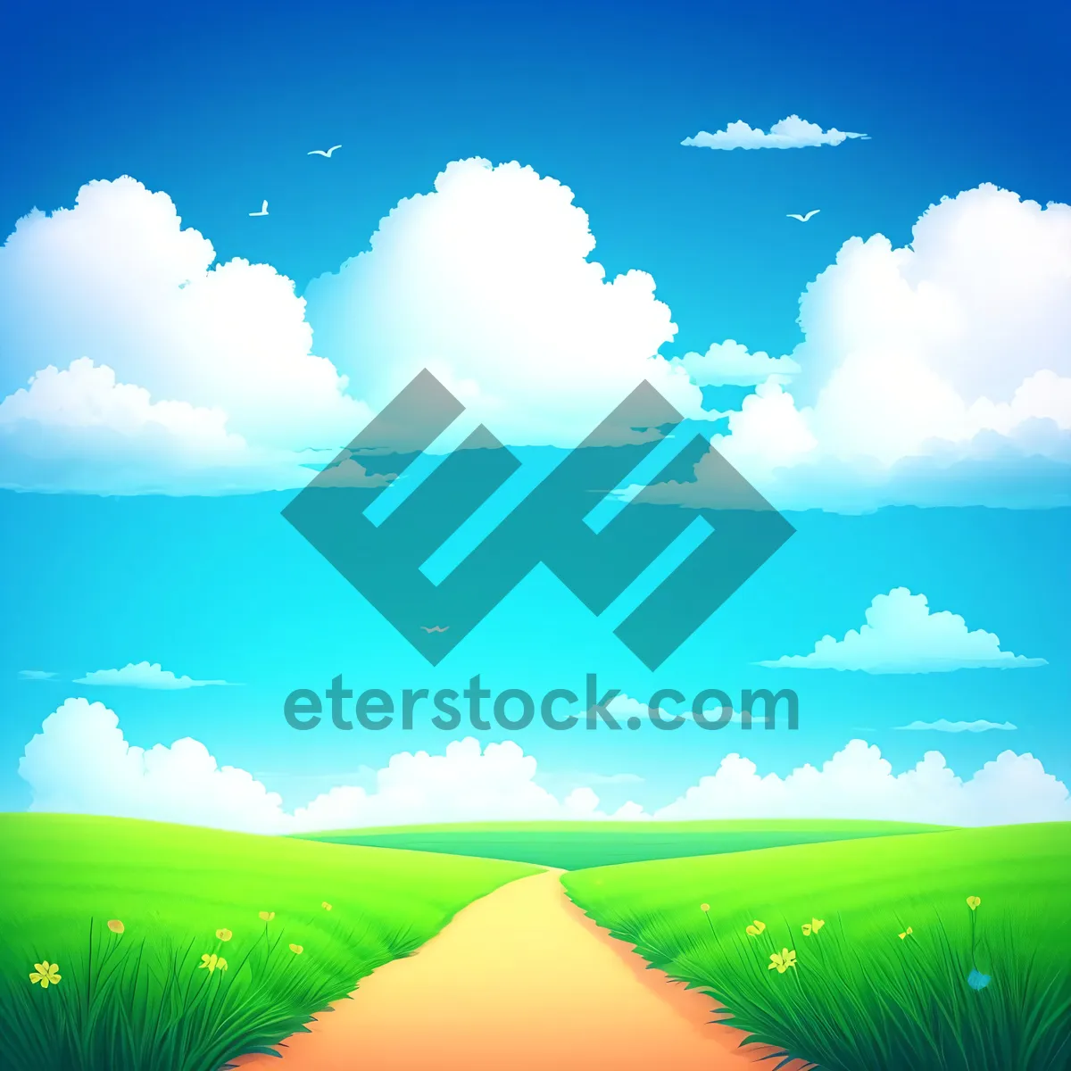 Picture of Serene Summer Meadow beneath Cloud-Kissed Sky