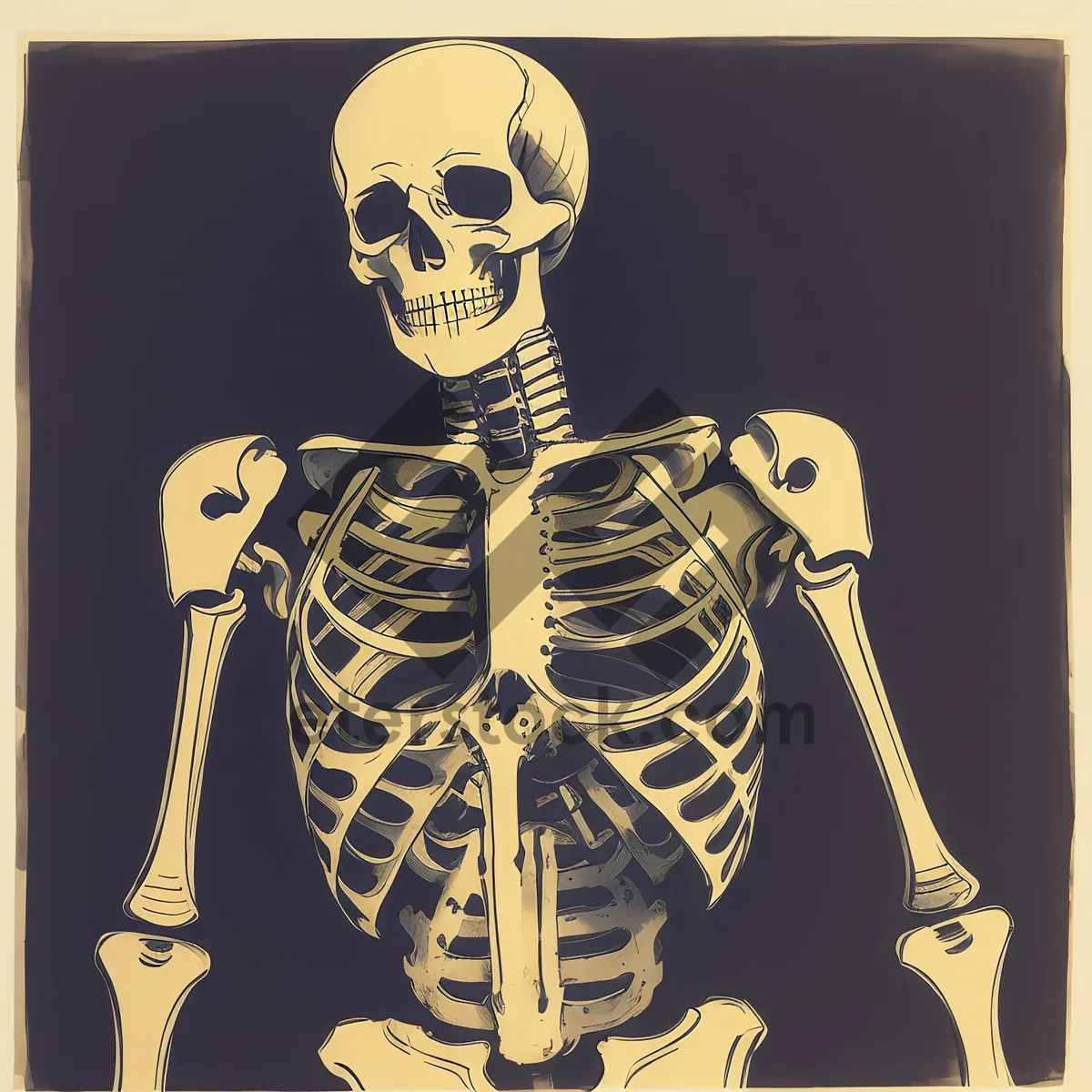 Picture of Human anatomy skeleton cartoon bust charm amulet art.
