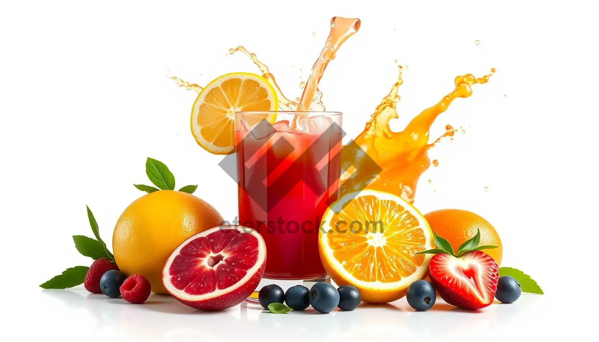 Picture of Colorful fruit cocktail with fresh citrus slices in glass