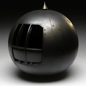 Sphere-shaped electronic device with crash helmet resembling a globe.