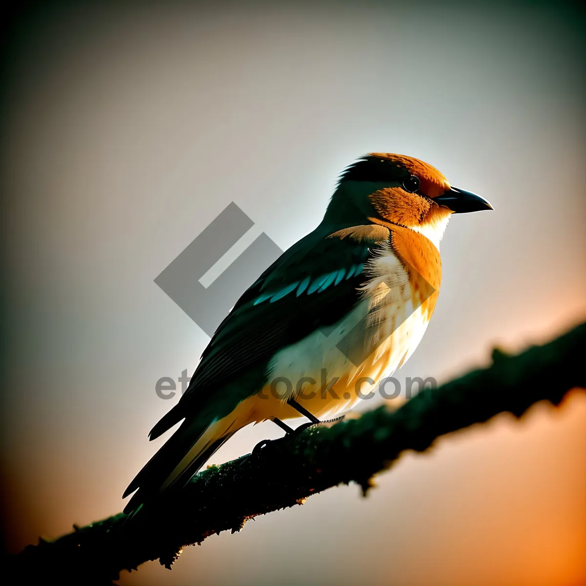 Picture of Yellow-Bellied Goldfinch Perched on Tree Branch