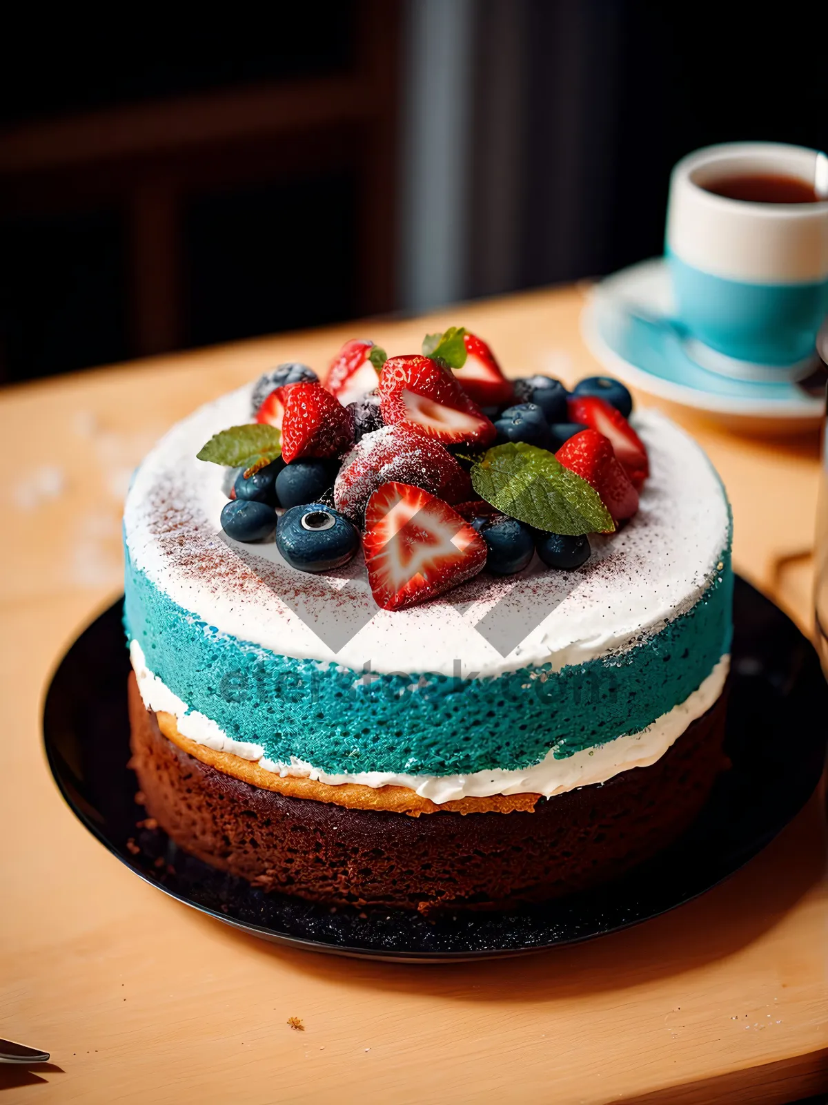 Picture of Delicious Strawberry Cream Cake with Fresh Berries