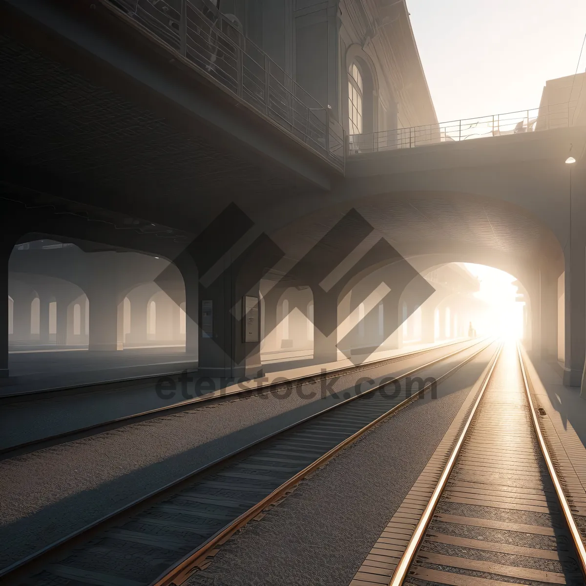 Picture of Urban Transit Hub Illuminated by Subway Train