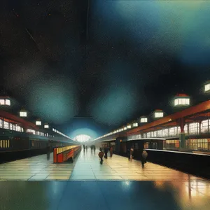 Urban Night Lights at Subway Station Terminal Architecture