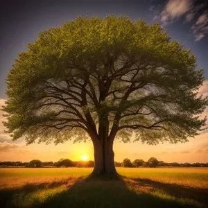 Golden Canopy: Majestic Oak Tree in Autumn Countryside
