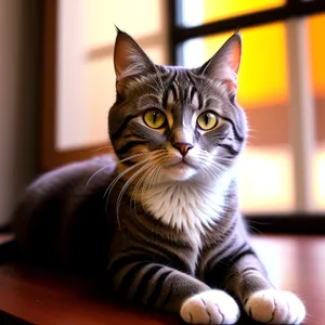 Adorable Tabby Kitten Posing on Windowsill