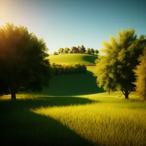 Golden Fields: Vibrant rapeseed landscape under sunny sky