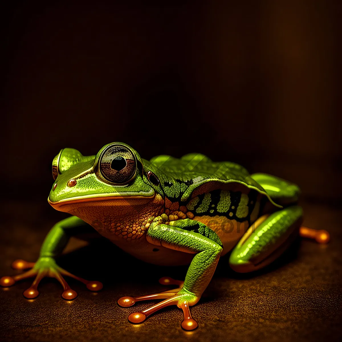 Picture of Vibrant-eyed Tree Frog Peeping from Leaf