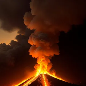 Fiery Volcanic Blaze: Burning Inferno On Mountain