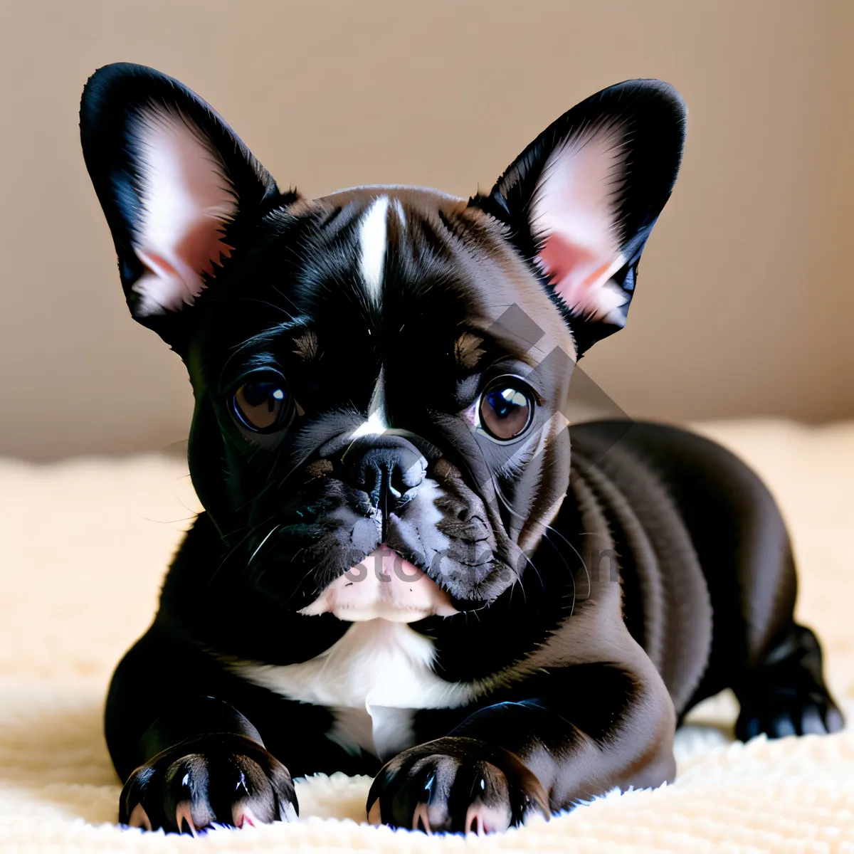 Picture of Cute Bulldog Puppy with Wrinkled Face