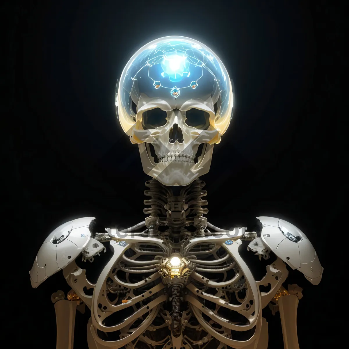 Picture of Male sculpture with spooky skull and bone breastplate.
