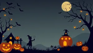 Spooky Moonlit Cemetery with Halloween Decorations