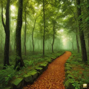 Serene Path through Lush Woods