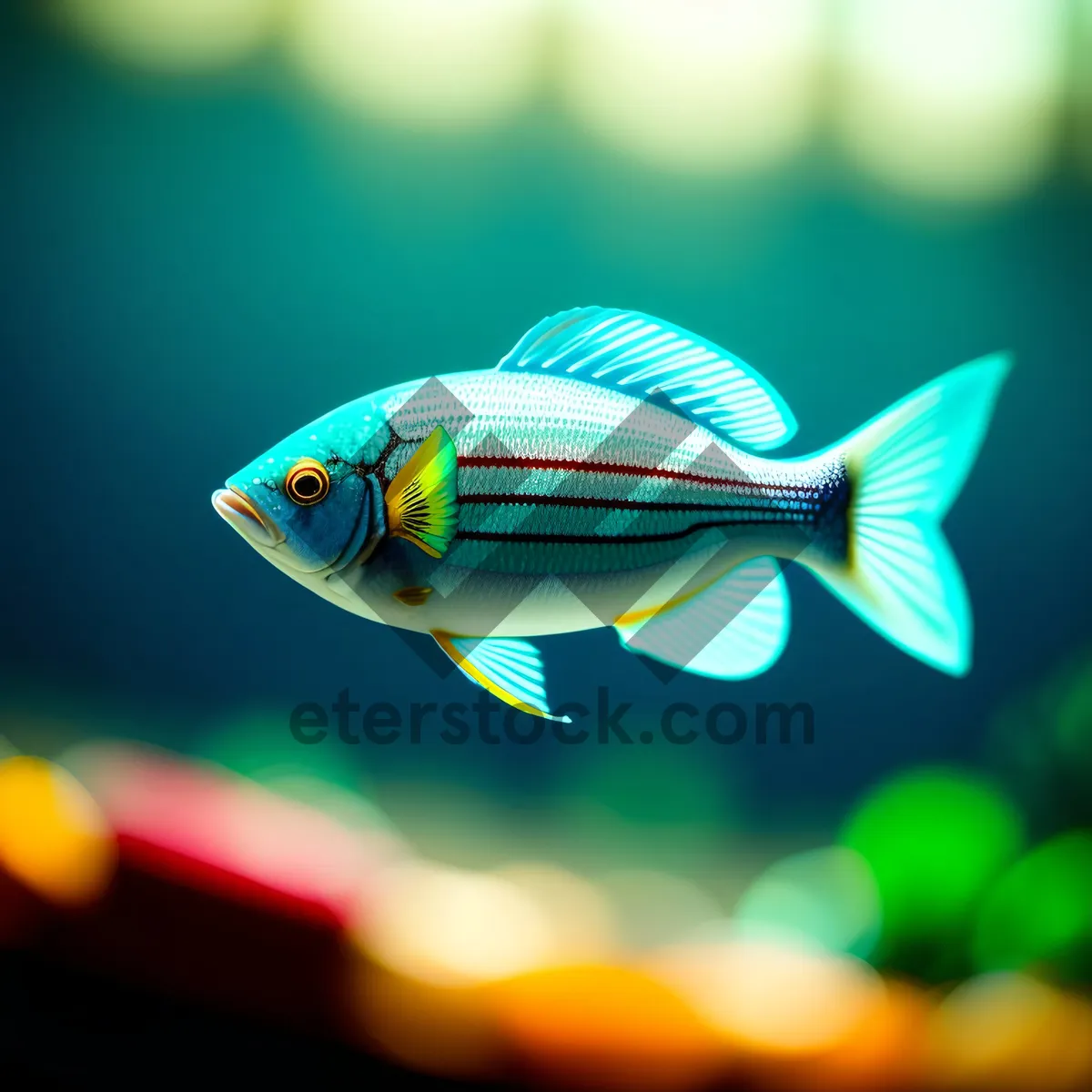 Picture of Colorful Diving Goldfish in Underwater Aquarium