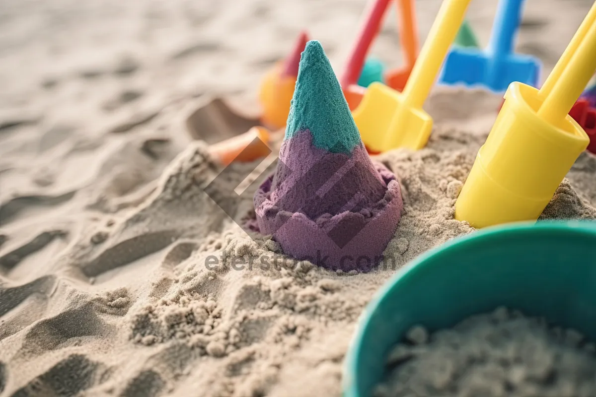 Picture of Yellow Sand Pencil Sharpener and Crayon on Beach