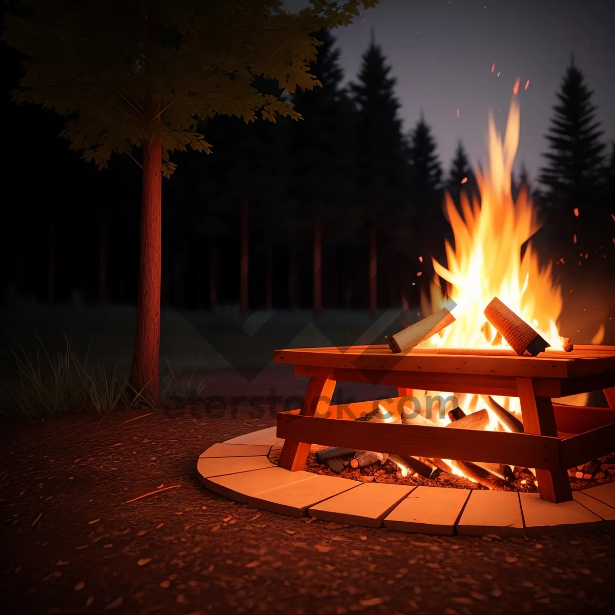 Picture of Cozy Night Glow: Fireplace Illuminates Warmth