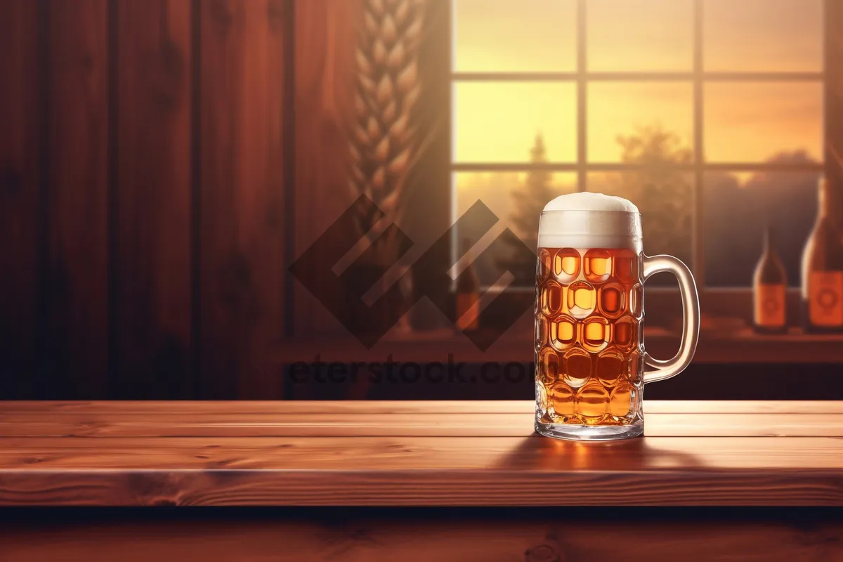 Picture of Golden Lager Beer Glass with Frothy Foam