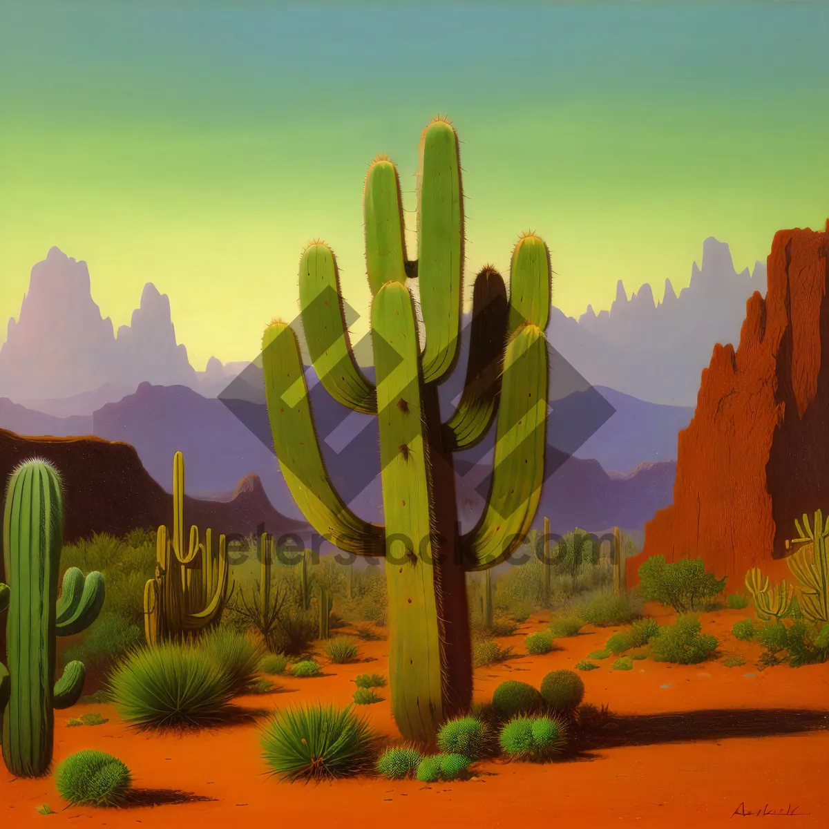 Picture of Colorful Spring Cactus Blossom Against Desert Sky