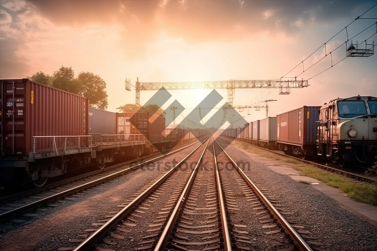 Picture of Urban Train on Railroad Track Speeding Through City