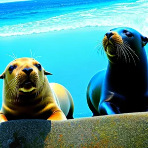 Tropical Sea Lion Swimming in Underwater Reef