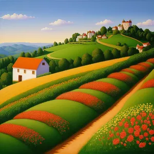 Bucolic Harvest: Serene Countryside Farming Landscape