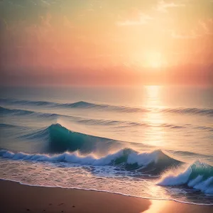 Golden Horizon on Beach - Sunset Reflection