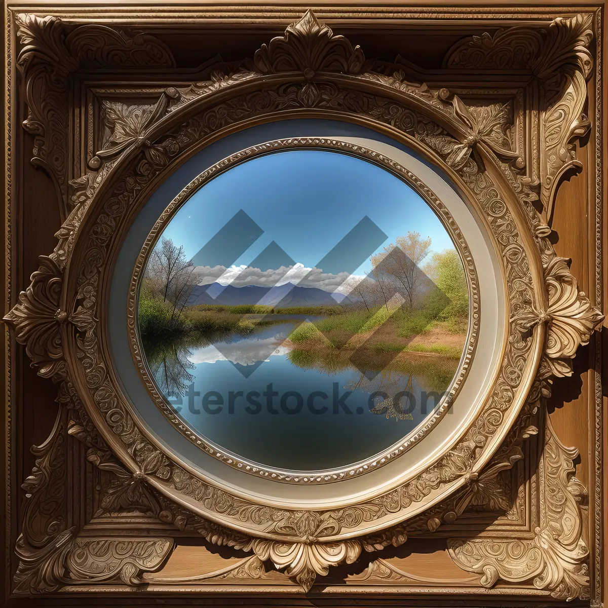 Picture of Vintage Golden Window Frame with Ornate Design