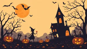 Cartoon Halloween Night Sky with Silhouetted Trees