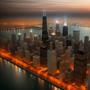 Waterfront panorama with city skyline and bridge