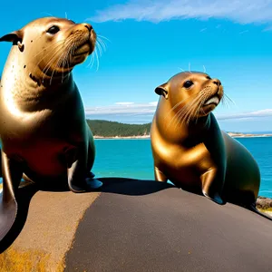 Playful Eared Seal Enjoys Ocean Waters