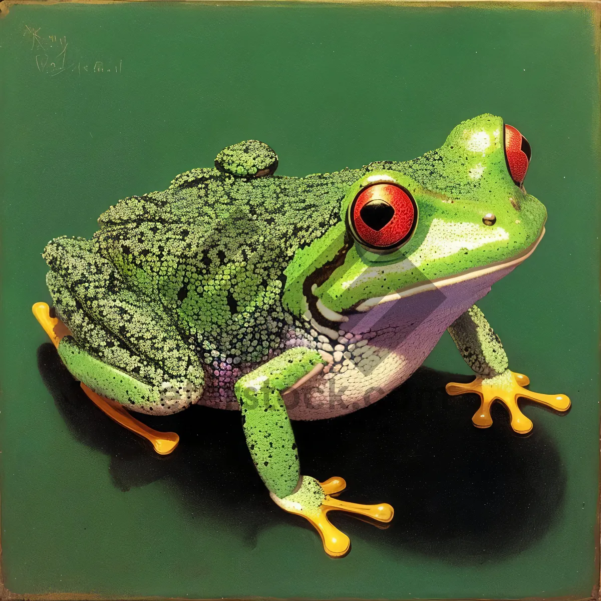 Picture of Vibrant-eyed Tree Frog Peeping from Leaf