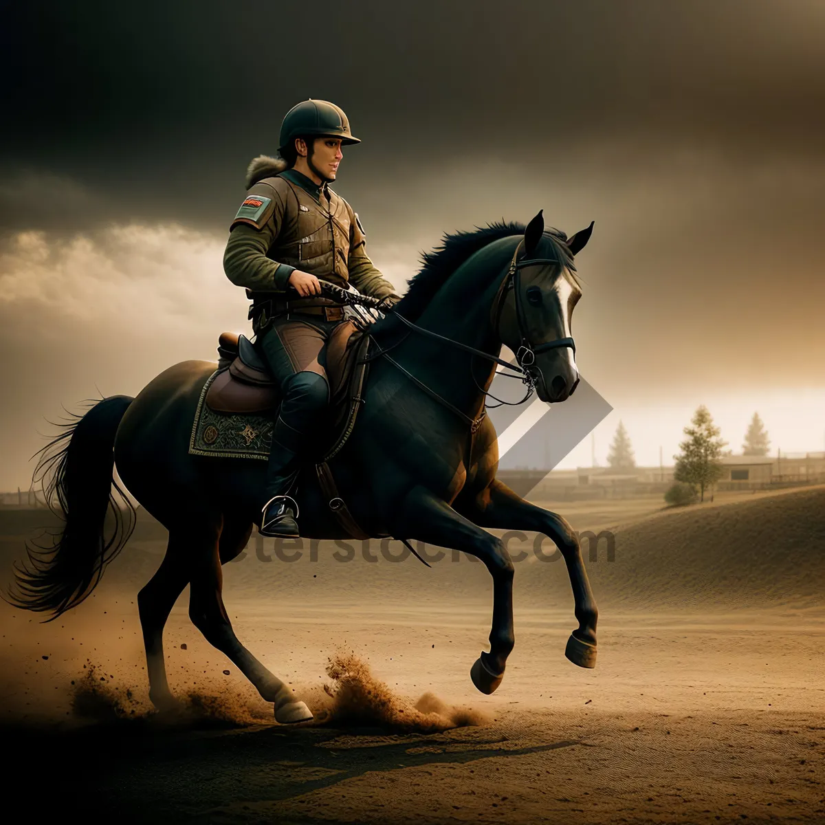 Picture of Sportive Horseback Rider with Polo Mallet