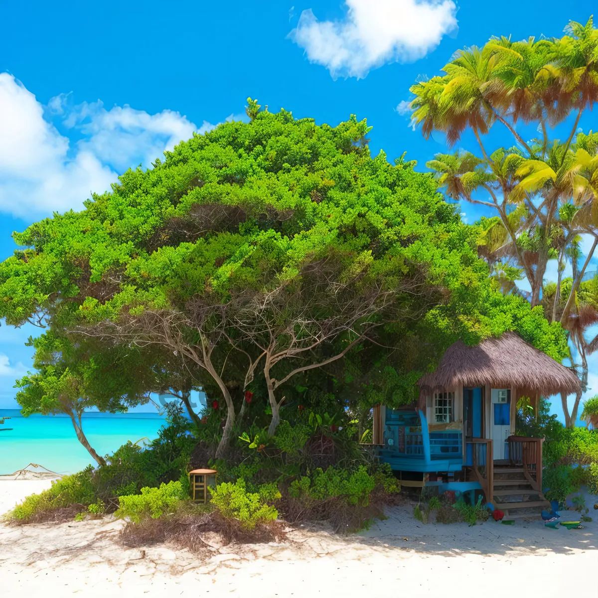 Picture of Idyllic Tropical Beach Paradise with Palm Trees