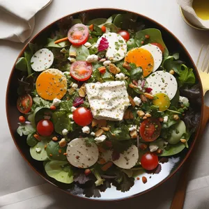 Gourmet pizza with fresh vegetables and cheese.