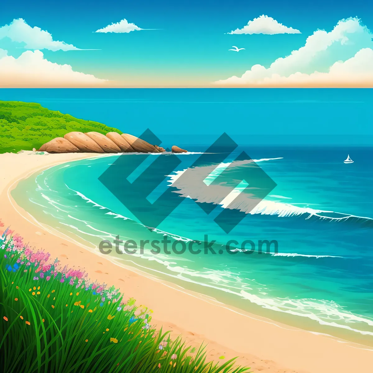 Picture of Turquoise Paradise: Serene Beach and Rolling Waves