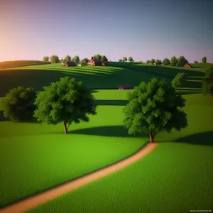 Idyllic Golf Course Landscape Under Sunny Sky