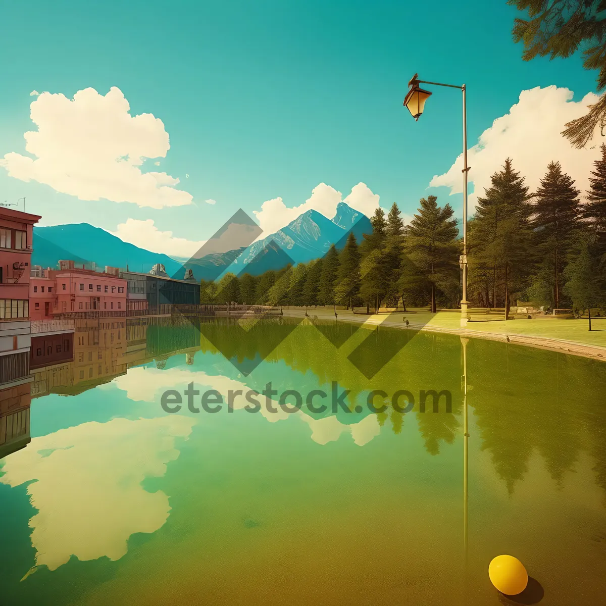 Picture of Serene lake reflection in summer forest landscape