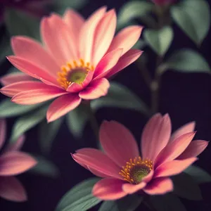 Pink Daisy Blossom in a Blooming Garden