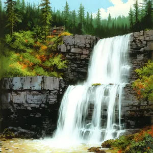 Tranquil Waterfall in Serene Forest Setting