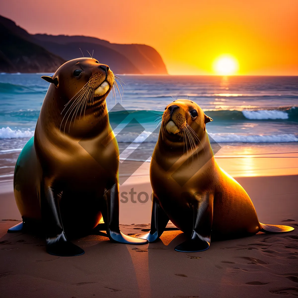Picture of Serenity at Sunset: Coastal Ocean View with Seals