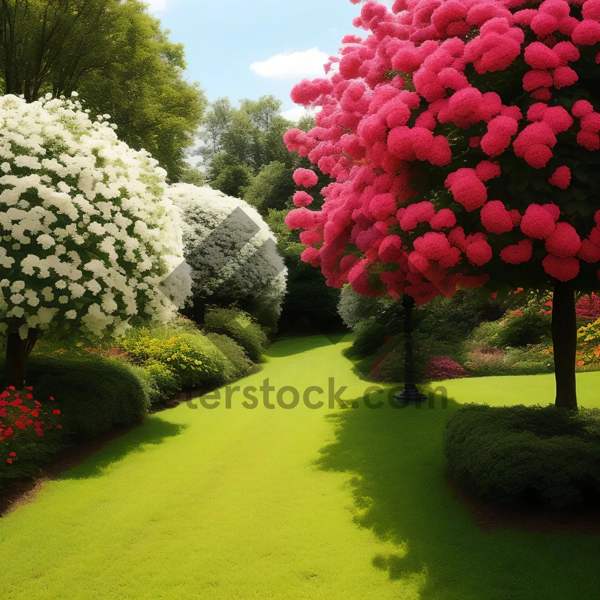 Picture of Vibrant Hydrangea Blooms in Lush Garden Setting