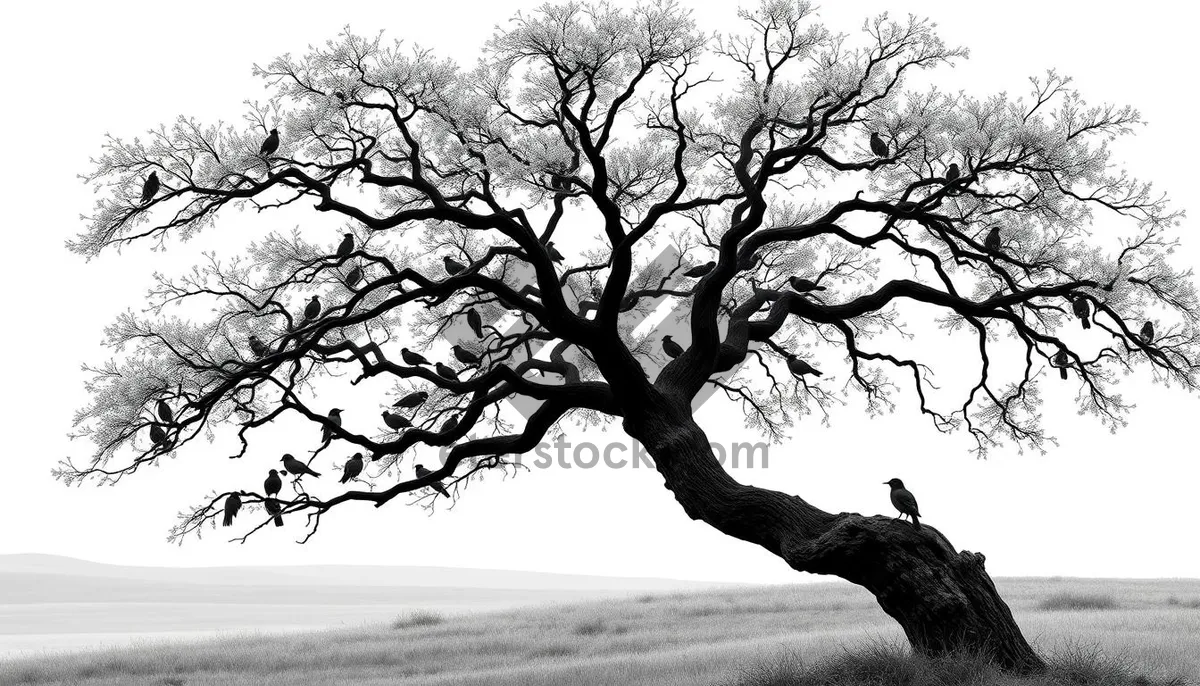 Picture of Winter sky over oak tree in forest solitude.