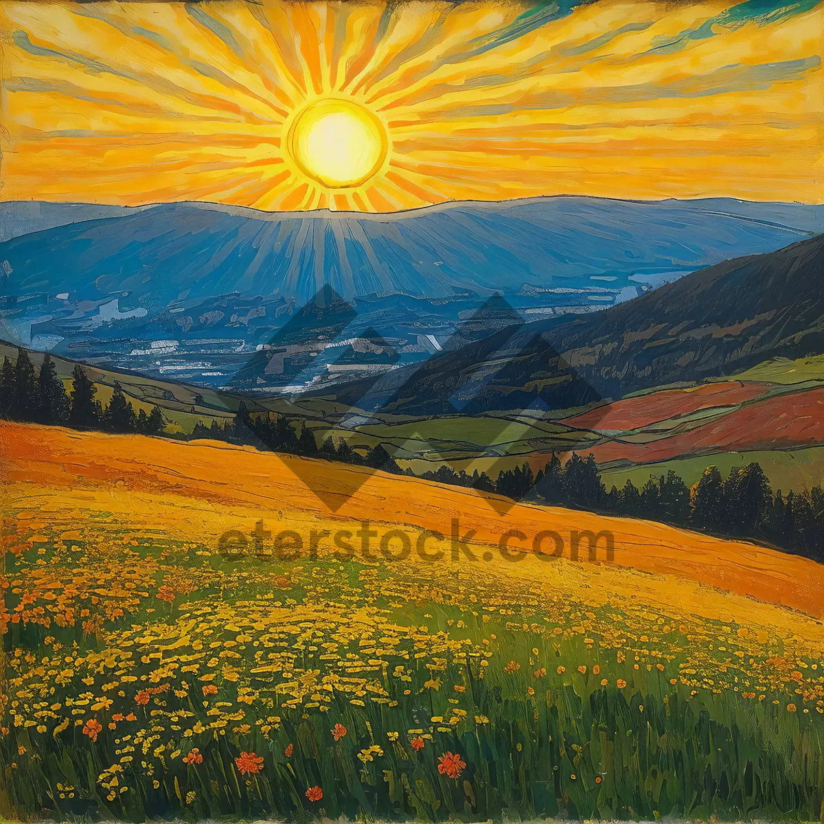 Picture of Rural Landscape Bathed in Golden Sunlight