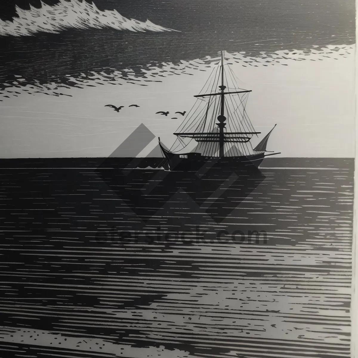 Picture of Vintage Pirate Ship Sailing on Vast Ocean