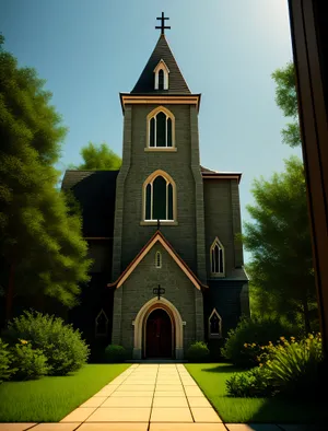 Medieval Church Bell Tower Against Serene Sky