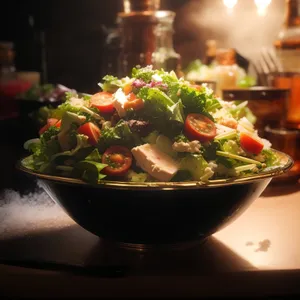 Healthy vegetable salad with fresh tomatoes and peppers.