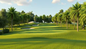 Summer Golf Course Landscape with Flag and Trees