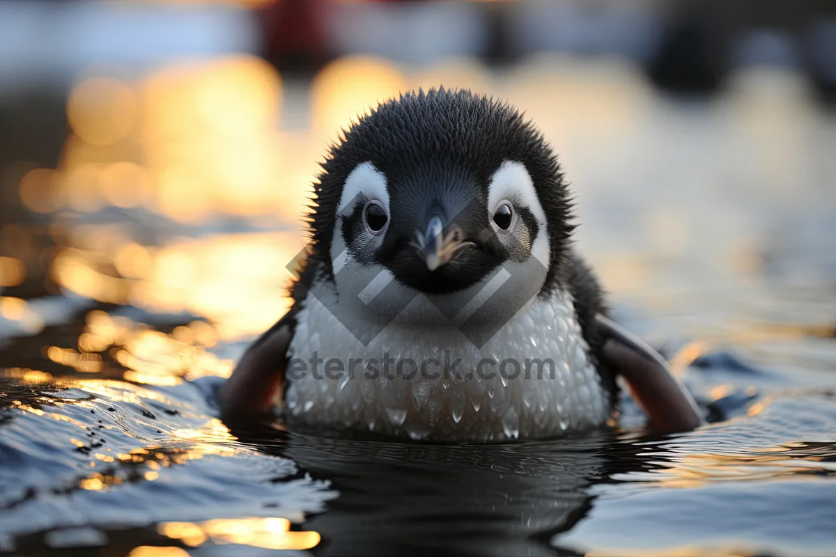 Picture of Black King Penguin Baby Bird with Beak Close-Up