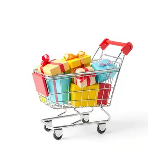 3D supermarket shopping cart with empty basket